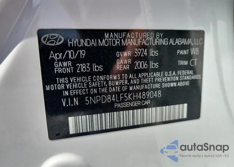 2019 Hyundai Elantra Sel from USA, damaged, VIN 5NPD84LF5KH489048